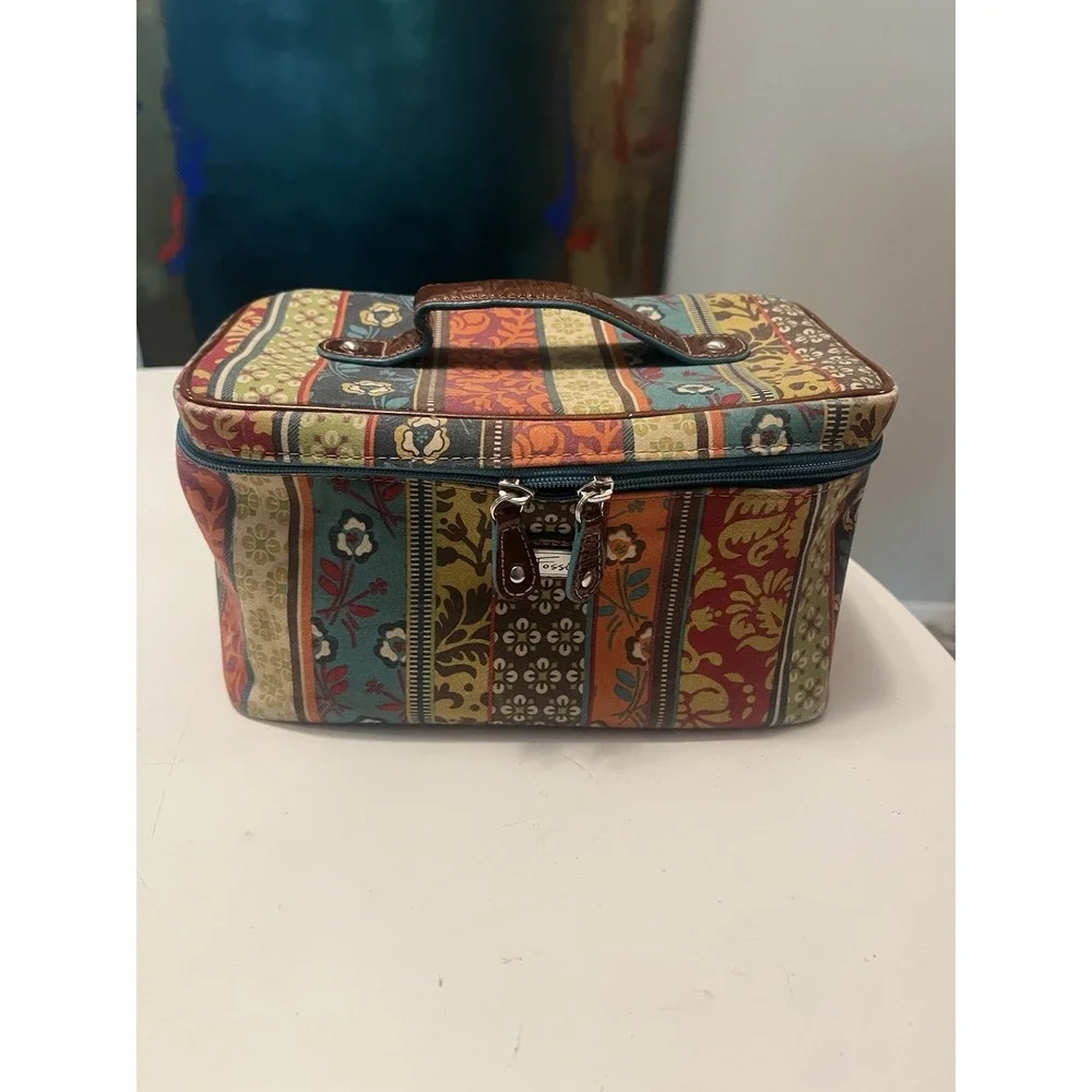 Fossil Floral Motif Makeup/Travel Bag Zip Multi-Compartment With Handle. Vintage